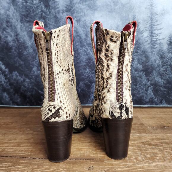 Alcala's Natural Python Pete Snakeskin Ankle Heeled Boots | Womens 9.5 - Picture 5 of 10